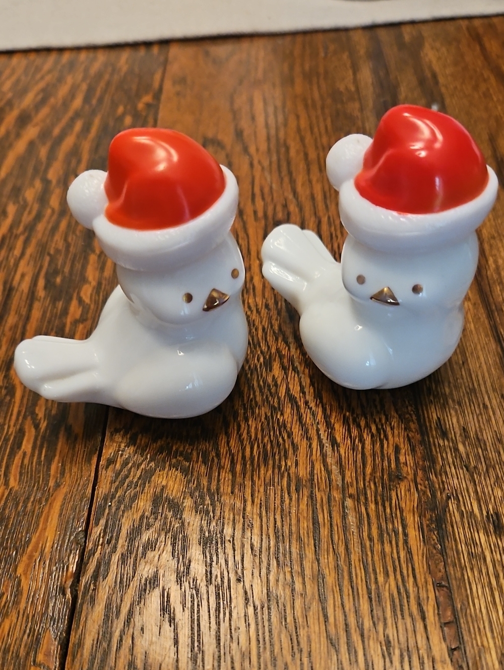 Avon White Ceramic Bird Pair with Red Hats and Gold Beaks